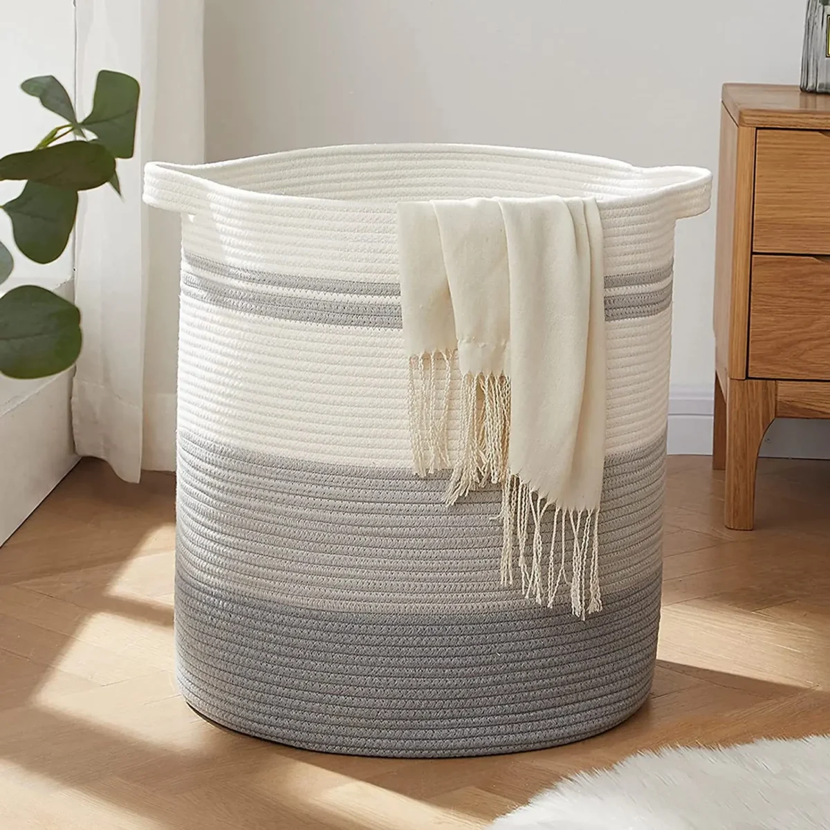 80L Laundry Baskets Hamper With Handles,Decorative Basket For Living Room,Woven Storage Basket For Toys Bin,Pillows, Clothes - Image 1