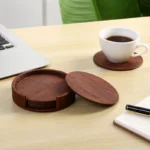 6 Wood Grain Leather Coasters Placemats Tea and Coffee Cups Cushions Home Bar Counter Insulated Rack Non Stick - Image 2