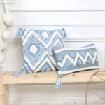 Embroidery Tassels Pillow Cover Geometric Blue White Home Decor Cushion Cover PillowCase Pillow Sham 30x50cm/45x45cm - Image 3