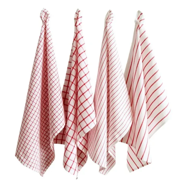 1Pc 50x70cm White Red Plaid Striped Cotton Tea Towel Kitchen Table Napkin Cleaning Cloth Xmas New Year Decor