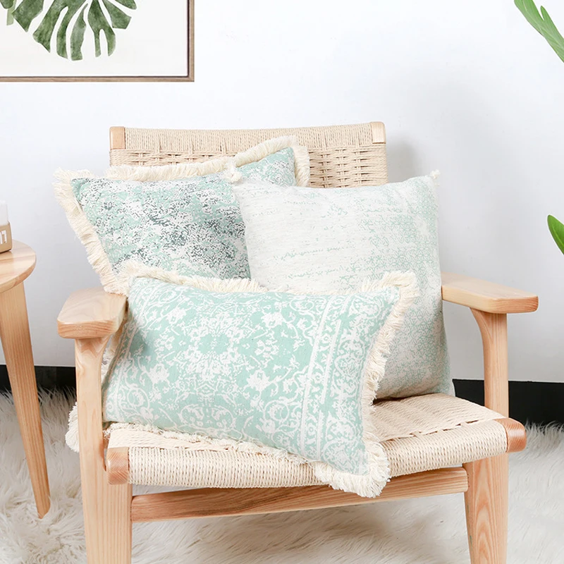 Vintage Blue Green Cushion Cover With Tassels 30X50/45X45cm Cotton Retro Throw Pillowcase For Sofa Backrest Home Decor 3 kf Sf10aa730551a4b5580c97a1bf81b0ba21