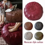 58cm Moroccan PU Leather Pouf Meditation Cushion Home Decor Embroidery Craft Hassock Ottoman Footstool Tatami Unstuffed Cushion - Image 5