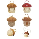 Castle Mushroom Rattan Handmade Basket Vacation Picnic Baskets Photo Props Beach Straw Bags Kids Acorns Handbag Woven Tote Bags - Image 5