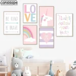 Rainbow Art Prints Unicorn Canvas Painting Pink Wall Poster Nursery Wall Pictures Nordic Posters Baby Girl Room Decoration