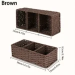 1pc Woven Three-Compartment Storage Basket, Handmade Paper Rope & Willow Storage Bin, Toilet Tank Top Tissue Box Holder - Image 5