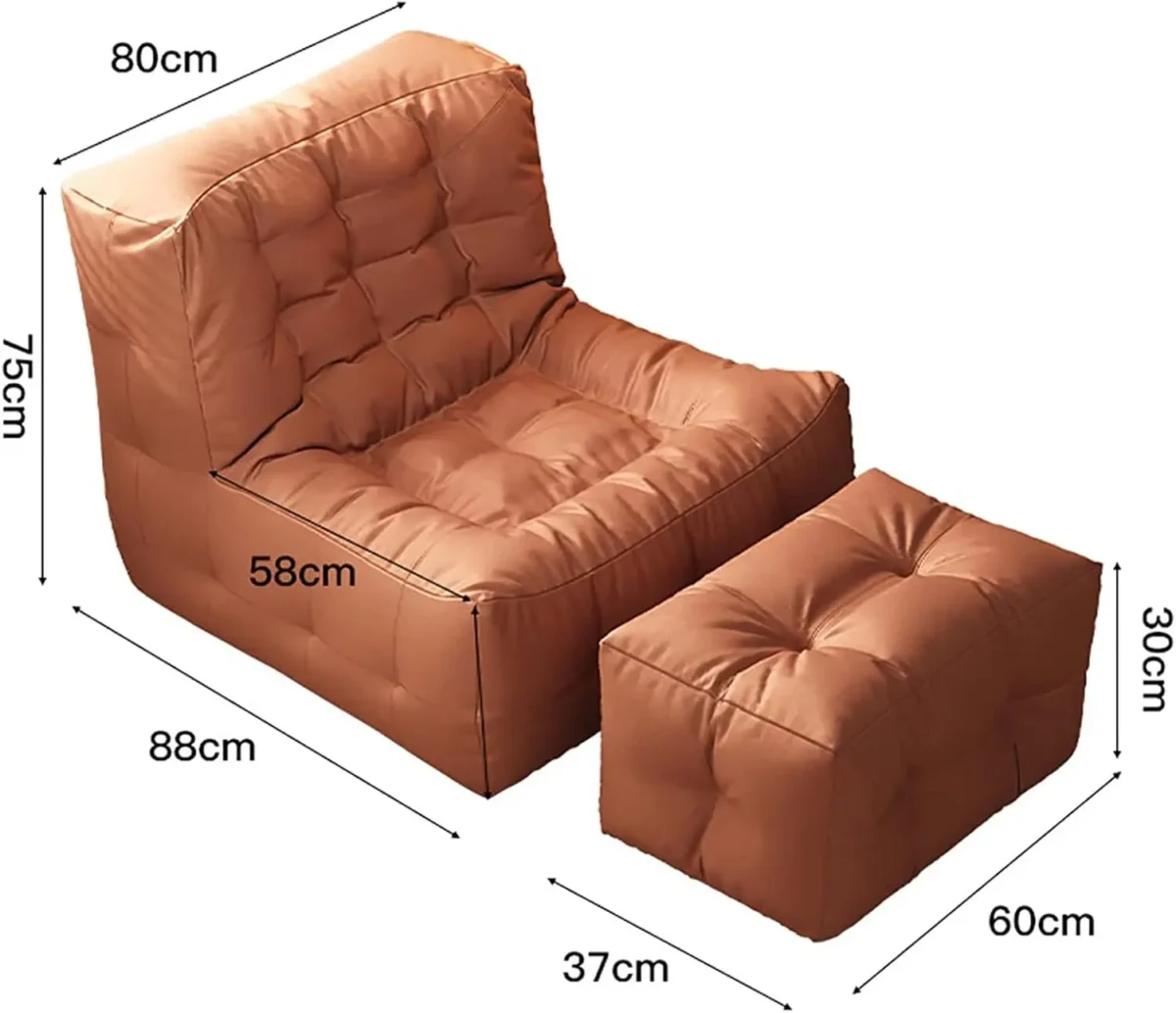 Portable Lazy Beanbag Chair Faux Leather Waffle Pouf Couch Bean Bag Cover Without Filler Puff Chaise Lounge Recliner Sofa Bed Ot - Image 2