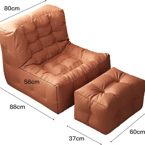 Portable Lazy Beanbag Chair Faux Leather Waffle Pouf Couch Bean Bag Cover Without Filler Puff Chaise Lounge Recliner Sofa Bed Ot