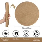 Set of 6 Round Braided Placemats 34CM Table Mats for Dining Tables Christmas Halloween Woven Washable Non-Slip Place mats - Image 2