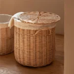 Willow Weaving Laundry Hamper Home Dirty Clothes Storage Basket with Cover Rattan Organizer for Laundry Room Bathroom Organizer - Image 2
