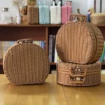 Practical Round Wicker Suitcase Large Capacity Dust-proof Picnic Basket Handmade Anti-impact Sundries Organizer for Home - Image 3