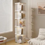 360 Degree Rotating Bookshelf, Transparent Bookshelf, Children's Picture Book Storage Rack, Simple Floor Standing Storage Rack