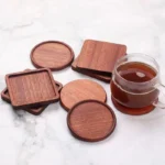 Personalised Logo 8.8cm Walnut Wood Coasters for Glasses Mugs, Round Square Wooden Cup Mat Durable Tea Coffee Cup Pad Placemats - Image 4