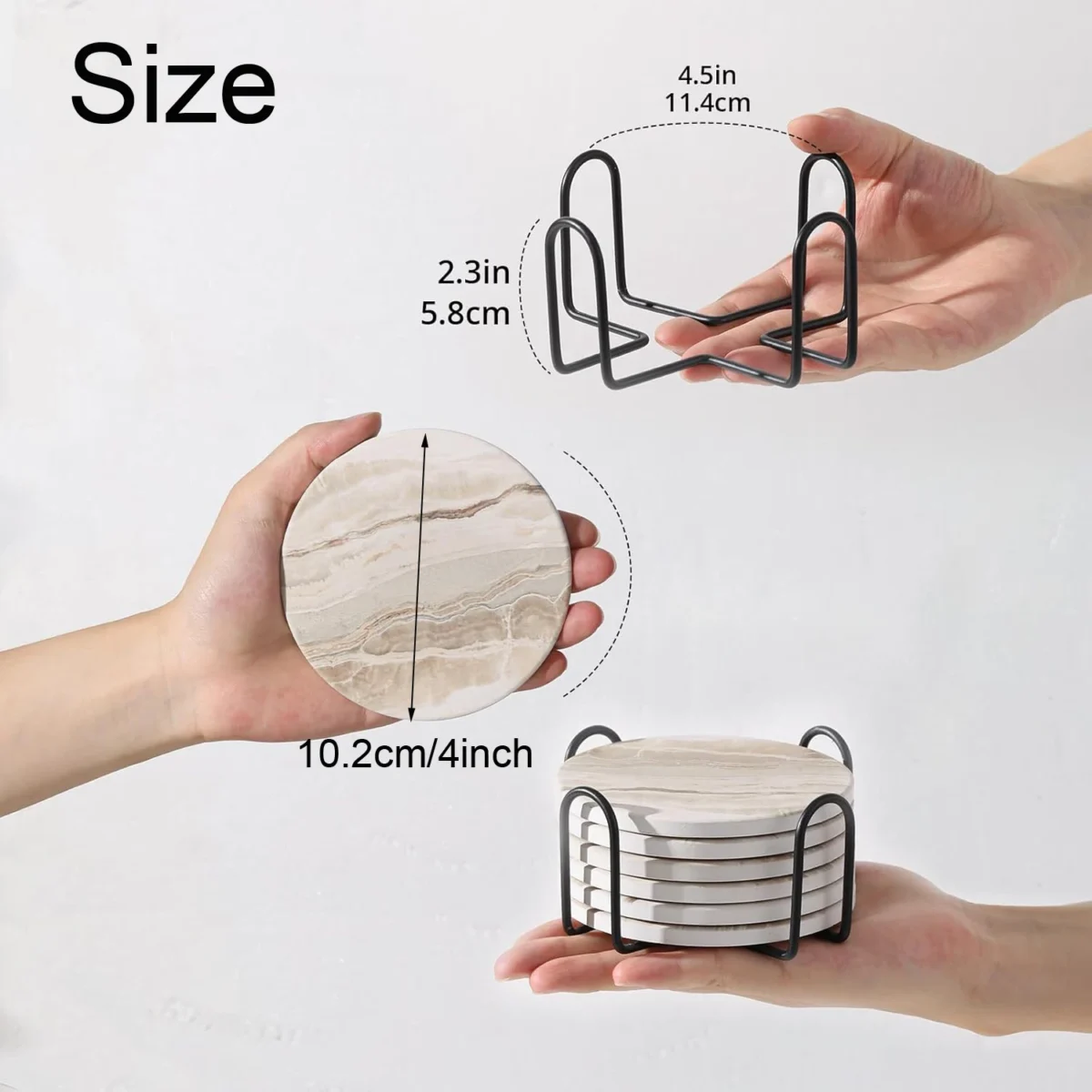 6Pcs Beverage Coaster Set with Bracket, Marble Style, Ceramic Beverage Coaster for Desktop Protection - Image 2