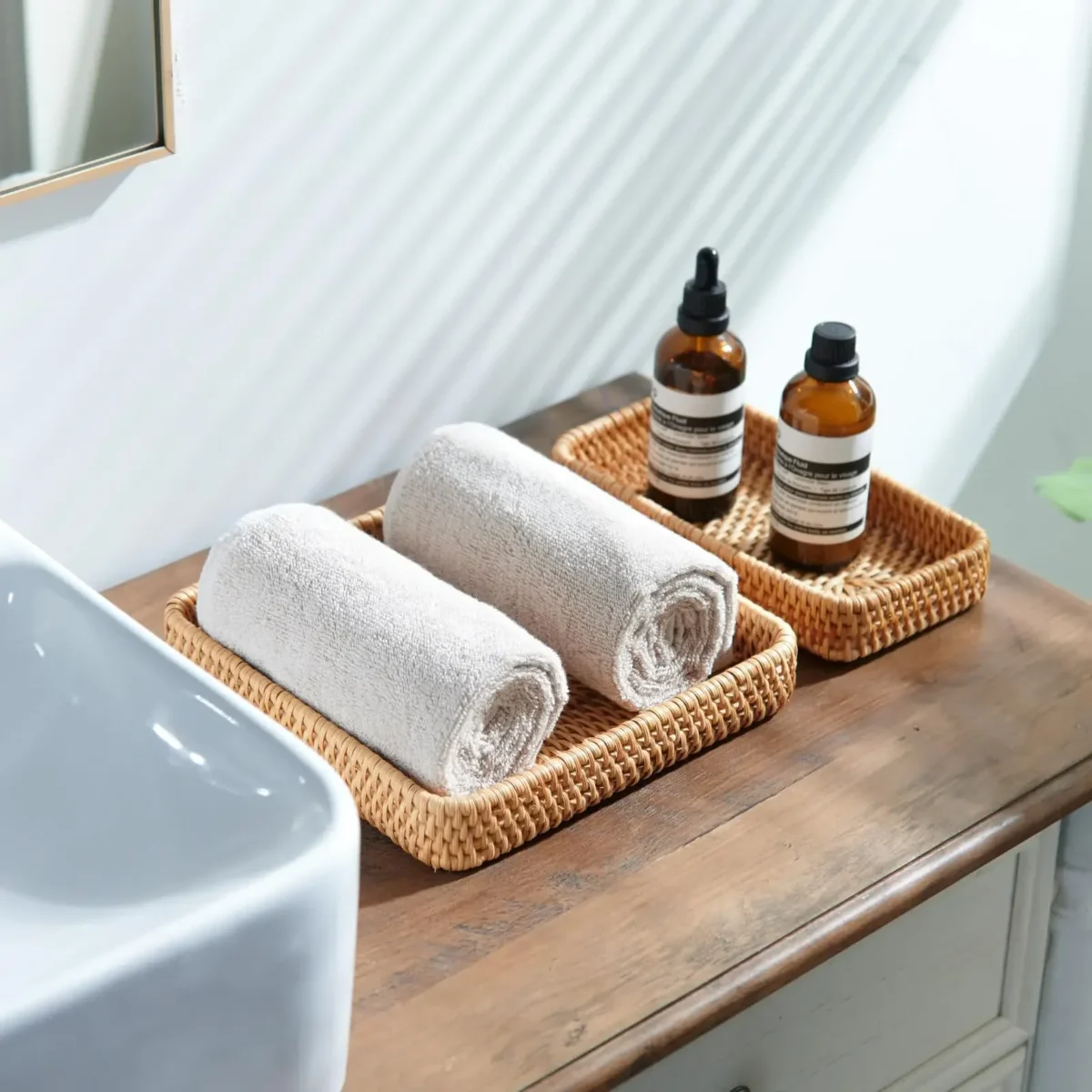 Multi-size Wicker Tray Handwoven Rattan Storage BasketPicnic Basket Food Plate Fruit Cake Sundries Box Home Desk Decoration - Image 6