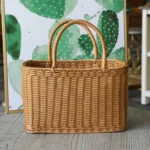 Home Storage Organizer Rattan Woven Basket With Handle Portable Picnic Basket Handwoven Rectangular Flower Basket Fruit - Image 2