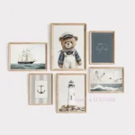 Watercolor Nautical Coastal Lighthouse Anchor Seagull Seascape Poster Canvas Painting Wall Pictures Boyhood Home Bedroom Decor