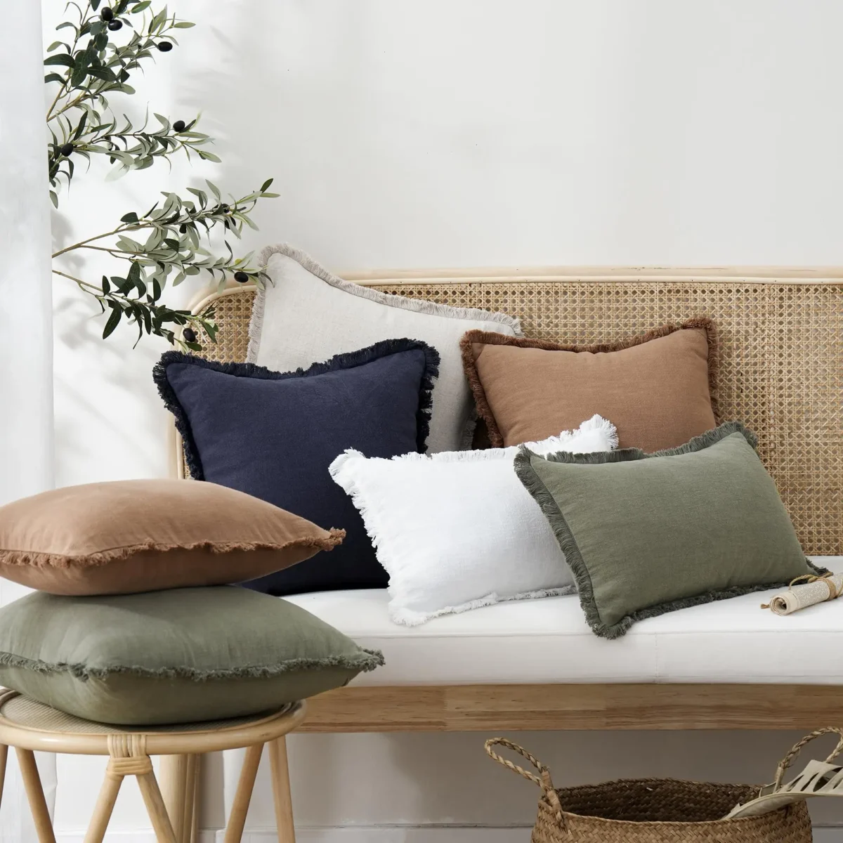 Set Of 2 Decorative Linen Fringe Lumbar Throw Pillow Covers Boho Farmhouse Cushion Cover With Tassels Soft Pillowcase For Couch - Image 2