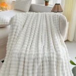 1 Pc Luxury Faux Rabbit Fur Throw Blanket Soft Warm White Striped Fluffy Blankets for Sofa Office Naps Single Double Plush Plaid - Image 2