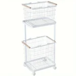 2-Tier Laundry Cart with Wheels - Stylish Metal Frame, 2-Section Storage Basket for Efficient Laundry Organization - Image 6