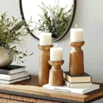 Rustic Charm: 3 PCS Natural Wooden Candle Holders Set