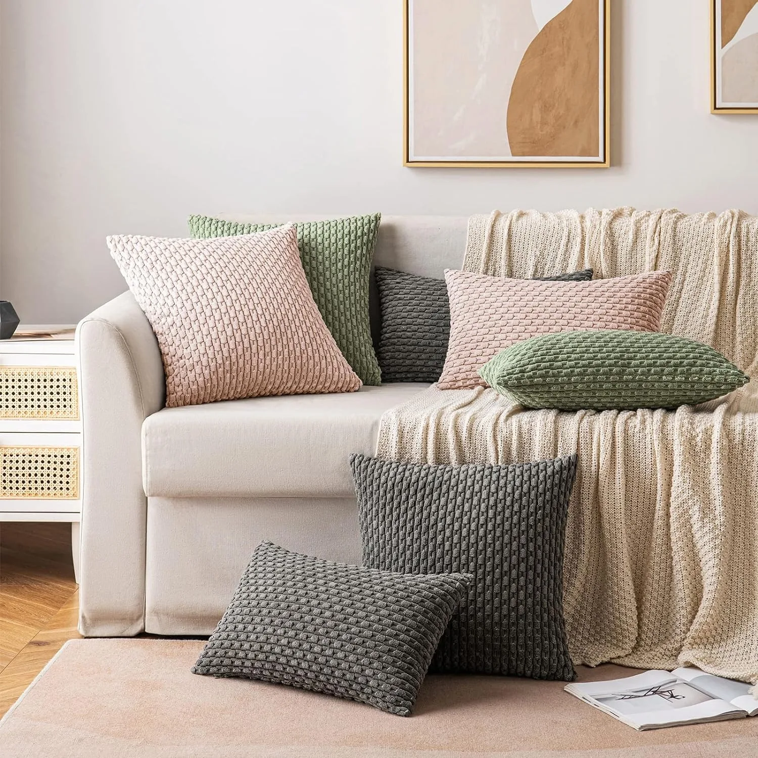 Green Pillow Covers Spring Decorations Boho Striped Corduroy Throw Pillow Cases Soft Plush Farmhouse Couch Cushion Case 45x45CM 8 kf Sfcf8446a802947728bde948d54b0d7e5R