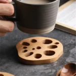 3PCS Wood Coasters Cute Decorative Lotus Root Cup Pad Eco-friendly Beech Coaster Reusable Hollow Mats for Tableware Bowl Plate - Image 2