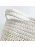 Large Cotton Rope Laundry Basket with Handles - Perfect for Blankets, Toys, and Clothes organizer - White and Khaki - Image 4