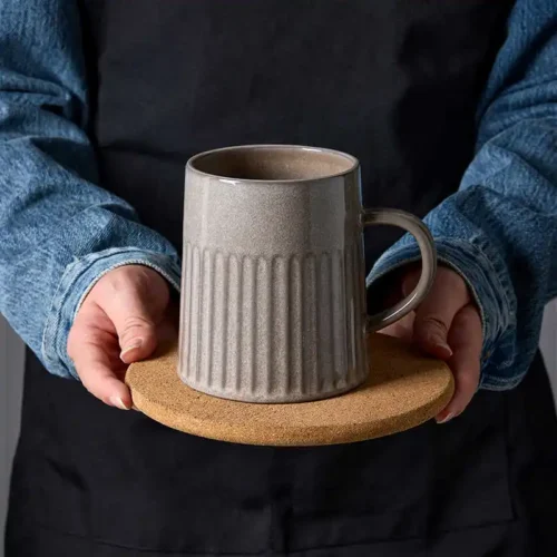 Retro Stripe 500 ml Ceramic Mug - Stylish Large Coffee Cup