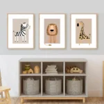 Set of 3 Bohemian Giraffe Toddler Mural Canvas, Zebra Forest Toddler Decoration, Interesting Lion Animal Printing Poster, Children's Forest Art Room, Toddler Printing, Toddler Decoration, Animal Toddler, Children's Room Decoration, Frameless - Image 4