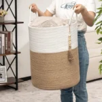 Large 58L Woven Laundry Basket, Baskets Storage For Nursery, Living Room, Toy Blanket Organizing Bucket with Handle, 38x50cm - Image 3