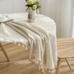 Nordic Simple Solid Color Round Tablecloth Cotton Linen Cloth Tassel Dust-proof Tablecloth Washable Living Room Table Decoration - Image 2
