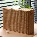 Rectangular Woven Wicker Storage Baskets Rattan Storage Bins Laundry Hamper Magazine Basket Narrow Stylish Design - Image 4