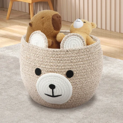 Bear Storage Basket Cotton Corded Rope Multipurpose Sundries Toy Organizer Foldable Household Gift Laundry Basket
