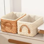 1Pcs Wicker Basket Nautral Seagrass Storage Box Basket Woven Rectangular Bins Container Rattan Storage Kitchen Organizer