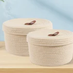 2Pcs Solid White Home Organization And Storage Children Toy Storage Baskets Cotton Rope Woven Laundry Basket Sundries Organizer