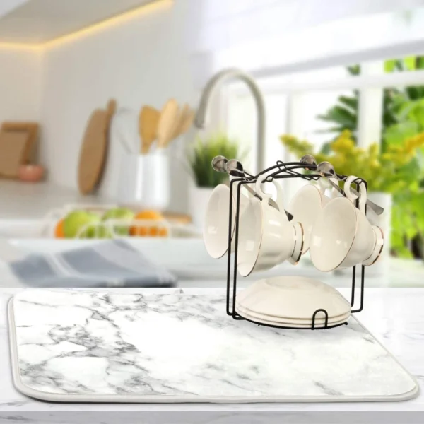 Elegant White Marble Microfiber Dish Drying Mat - 18 x24