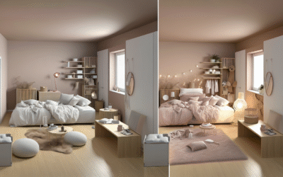 A serene soft blush bedroom with natural light and plush textiles