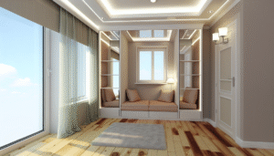 Modern kitchen banquette with built-in seating and hidden drawers