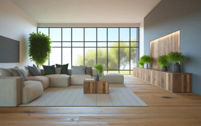 Infographic: 7 Steps to a Sustainable Entryway with options for flooring, storage, lighting, and plants. Keywords: reclaimed wood, LED lighting, air-purifying plants, recycled textiles.