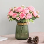 Beautiful Rose Peony Artificial Silk Flowers Small White Bouquet Vases for Home Party Winter Wedding Decoration Cheap Fake Plant - Image 4