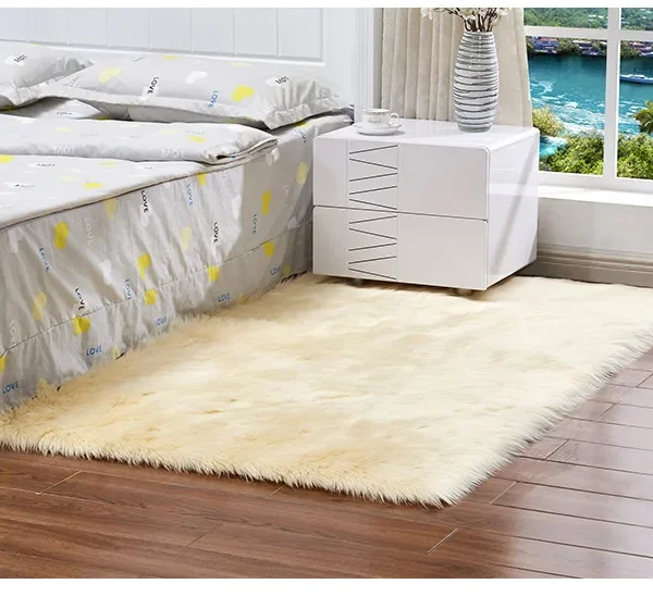Grey and White purple Sheepskin Hairy Carpet Seat Pad Super Soft Faux Fur Fake Sheepskin - Shaggy Area Rugs For Living room