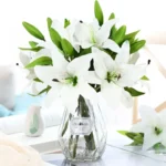 5Pcs 38cm White Lily Artificial Flowers Party Wedding Bridal Bouquet Fake Plant for Living Room Home Garen Decoration Real Touch - Image 3