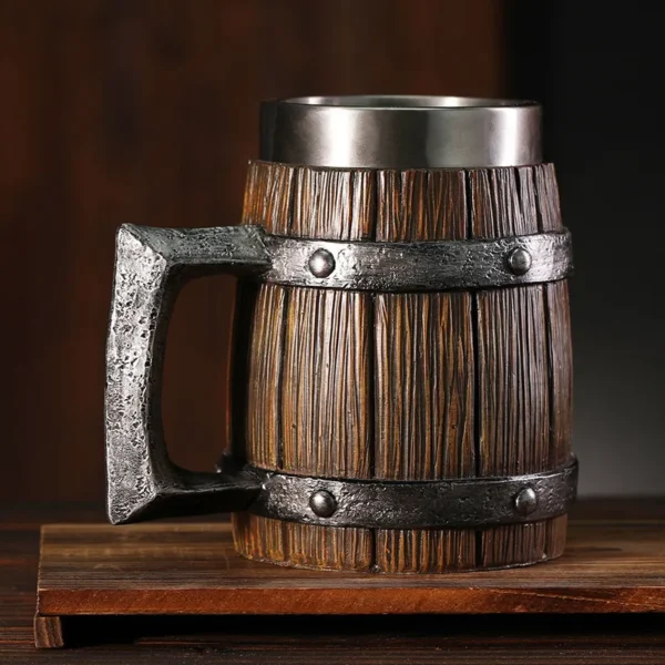 Rustic Wooden Barrel Mug: Large Coffee & Beer Delight