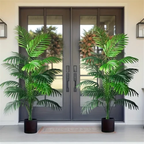 Lifelike 24-Leaf Areca Palm Duo for Effortless Decor Upgrade