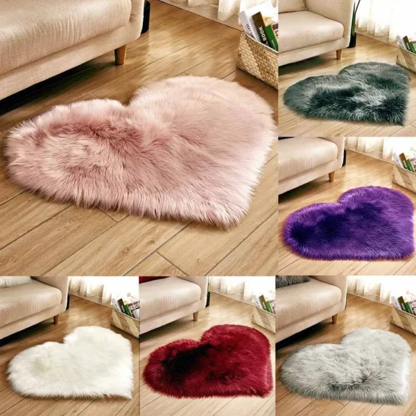 Wool Imitation Sheepskin Rugs Faux Non Slip Bedroom Shaggy Carpet Mats Heart Shaped Solid Color Imitation Wool Carpet