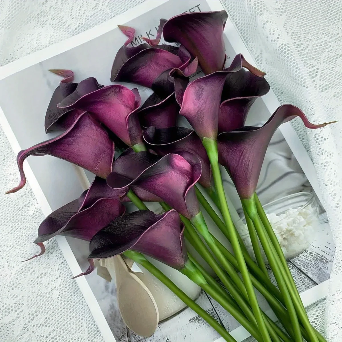 5Pcs Artificial Flowers Calla Lily Faux Pu Fake Flowers For Weddings Photography Props Diy Bridal Bouquets Home Room Party Decor - Image 1