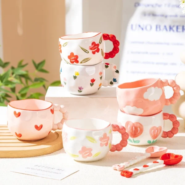 Whimsical Cloud Heart Ceramic Mugs - 250 ML Coffee & Tea Cups