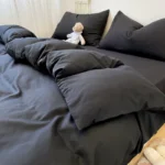 Black Bedding Set Soft Bed Linen Set Washed Cotton Duvet Cover Pillowcase and Bedsheet постельное бельё набор Home Bedclothes - Image 4