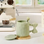 Elegant Bow Handle Mug with Lid & Spoon - 450 ml Charm - Image 4
