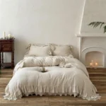 20% Linen And 80% Cotton Double Layer Lace Ruffles Vintage French Bedding Set Duvet Cover Flat/Fitted Bed Sheet Pillowcases 4Pcs